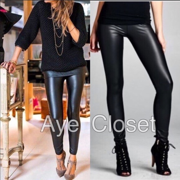 Matte black faux leather leggings sexy - Picture 3 of 6